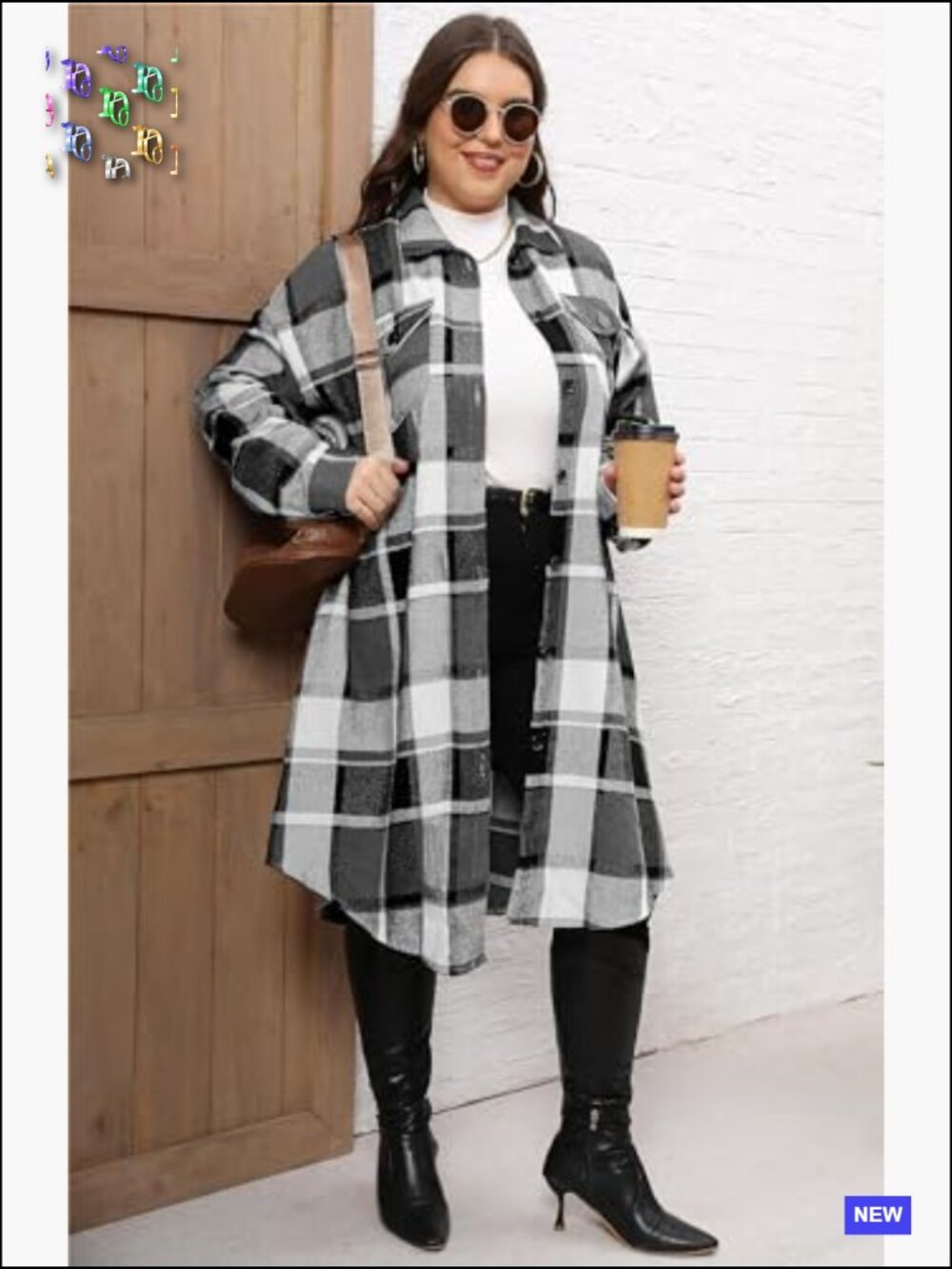 Plus Size Plaid Flannel Shacket Long Shirts Jacket Oversized Coat Fall Outfits - Picture 5 of 7